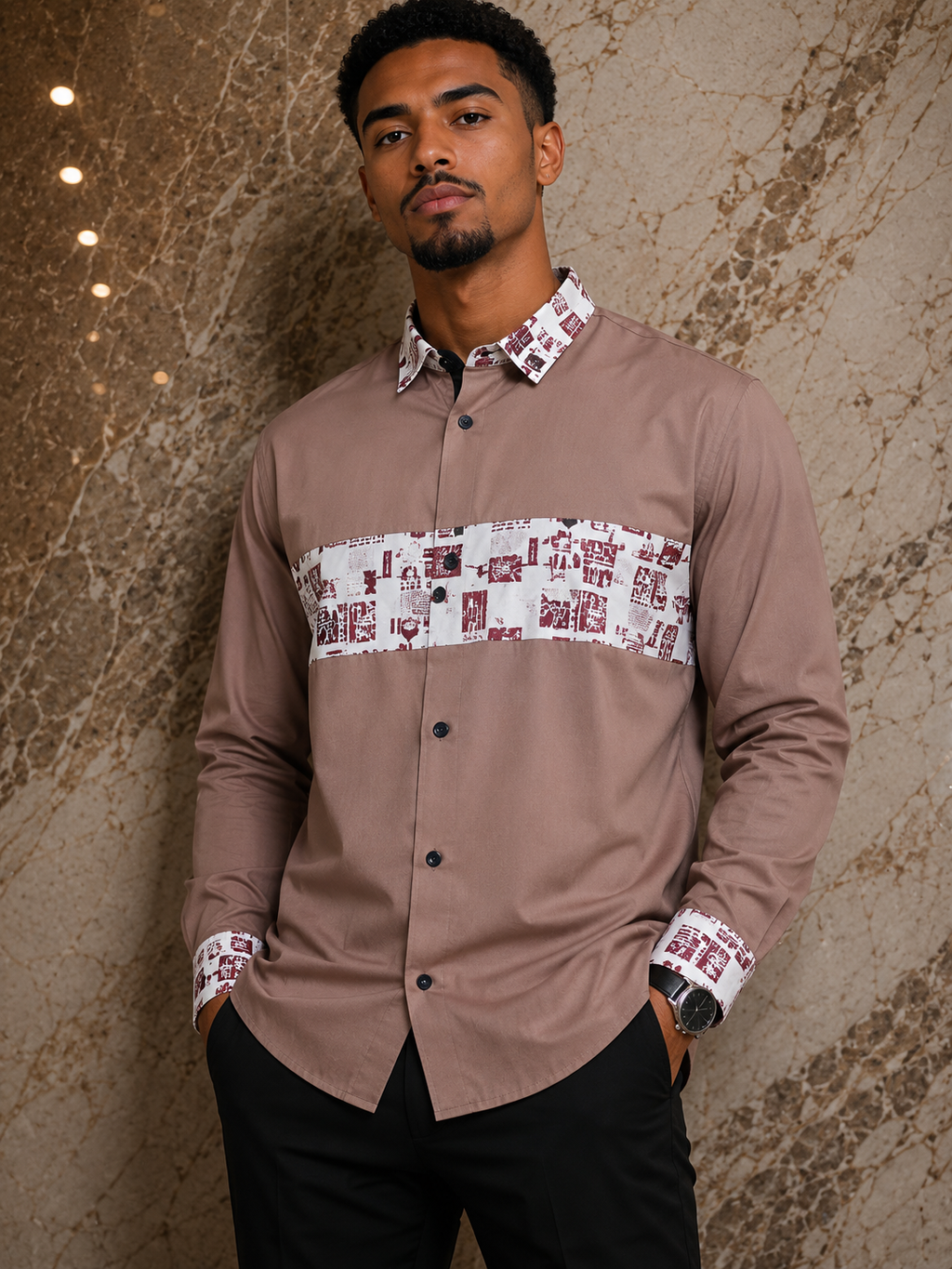 Chemise manche longue en coton avec empreinte en wax