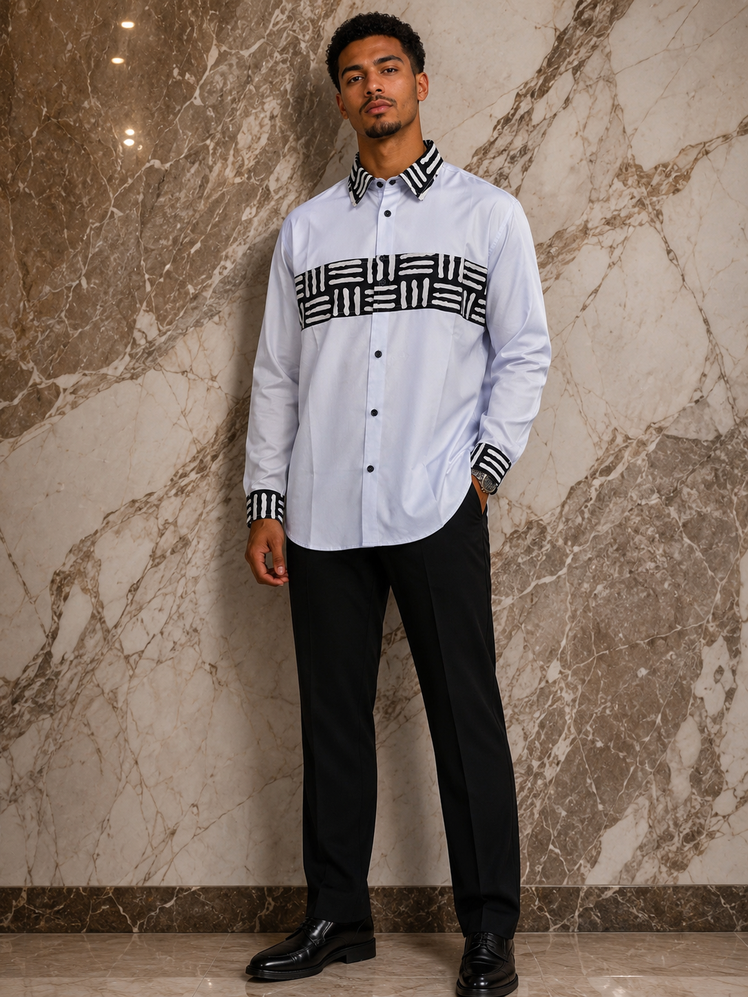 Chemise manche longue en coton avec empreinte en wax