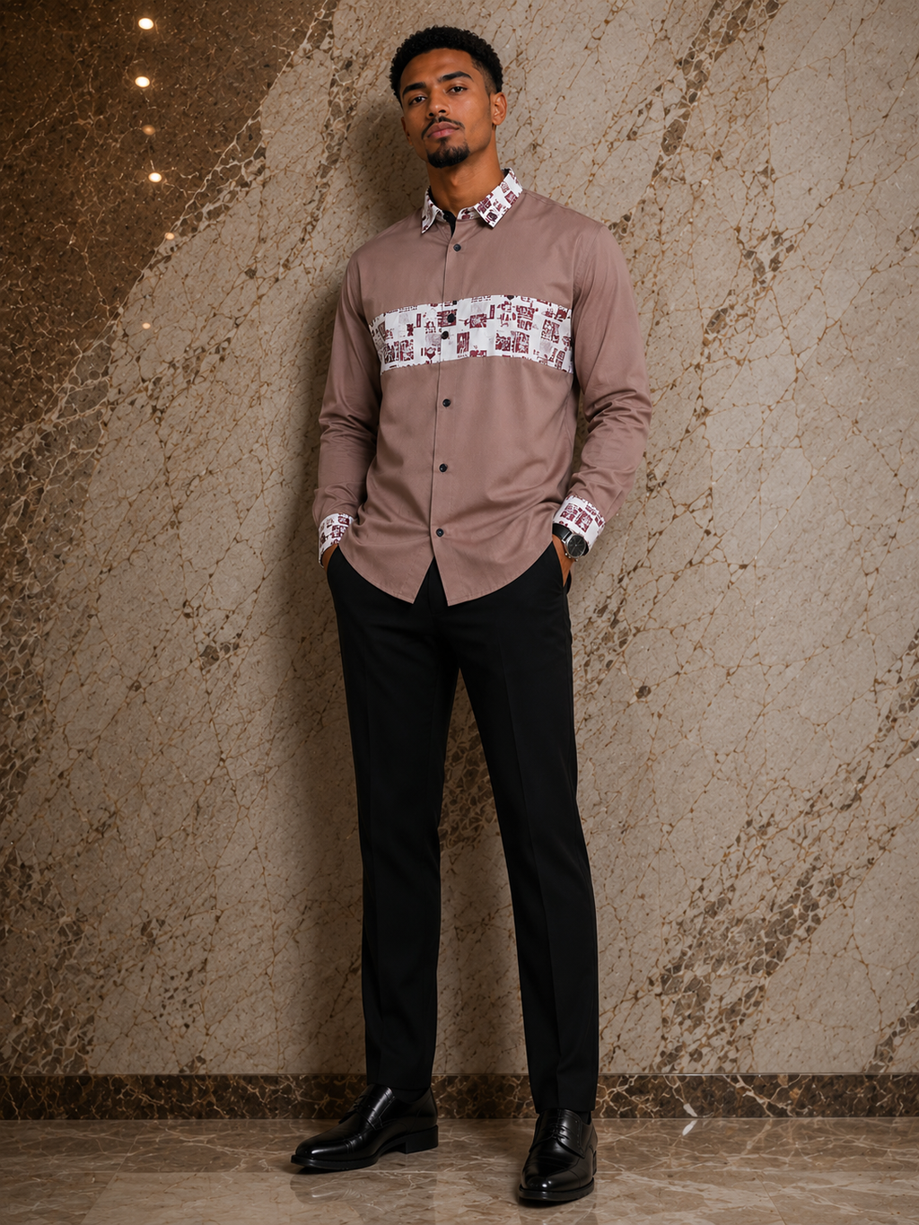 Chemise manche longue en coton avec empreinte en wax
