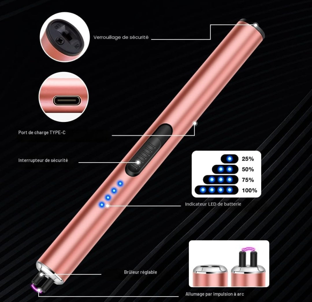 Briquet électrique rechargeable - allumage sans flamme charbon