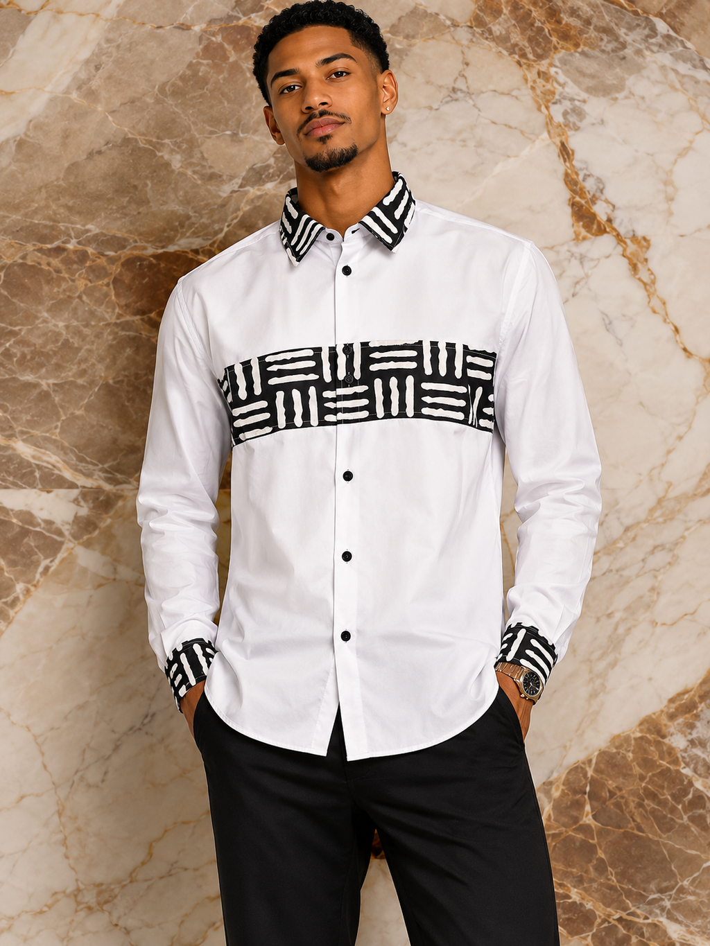 Chemise manche longue en coton avec empreinte en wax